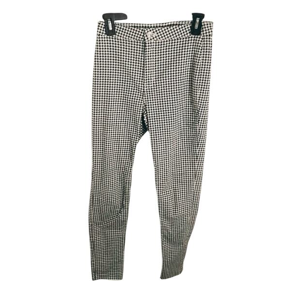 H&M Divided Houndstooth Check Stretch Twill Pants Size 4 Skinny Fit Raw Hem Cut - Picture 8 of 10
